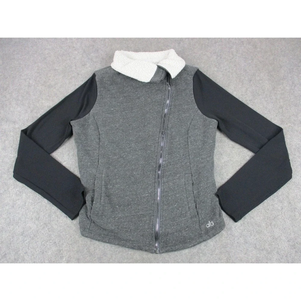 Alo Jacket Womens Small Gray Sherpa Lined Fleece Full Zip Moto Athletic Coat